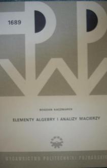 1689 Elementy algebry i analizy macierzy
