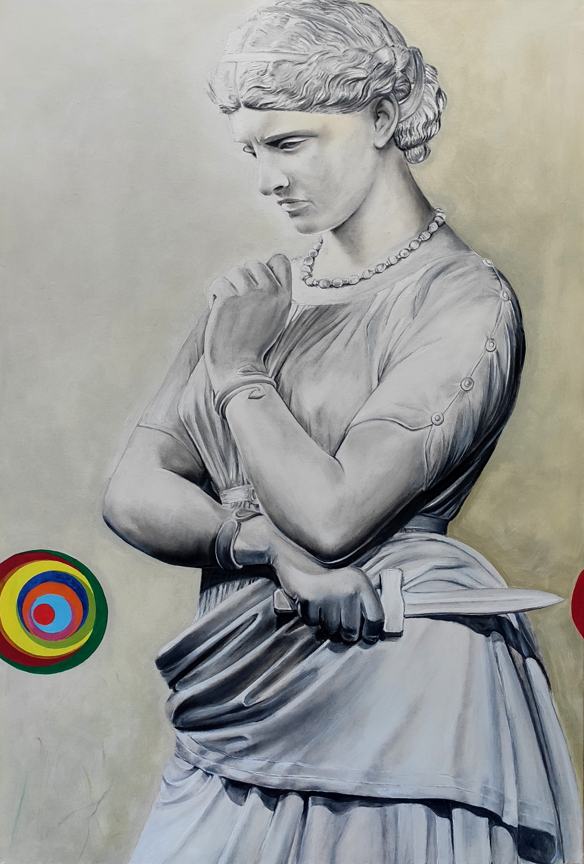 Ćwiczenia grecko-rzymskie – Medea, by William Wetmore Story, 2022, olej płótno, 115 x75 cm