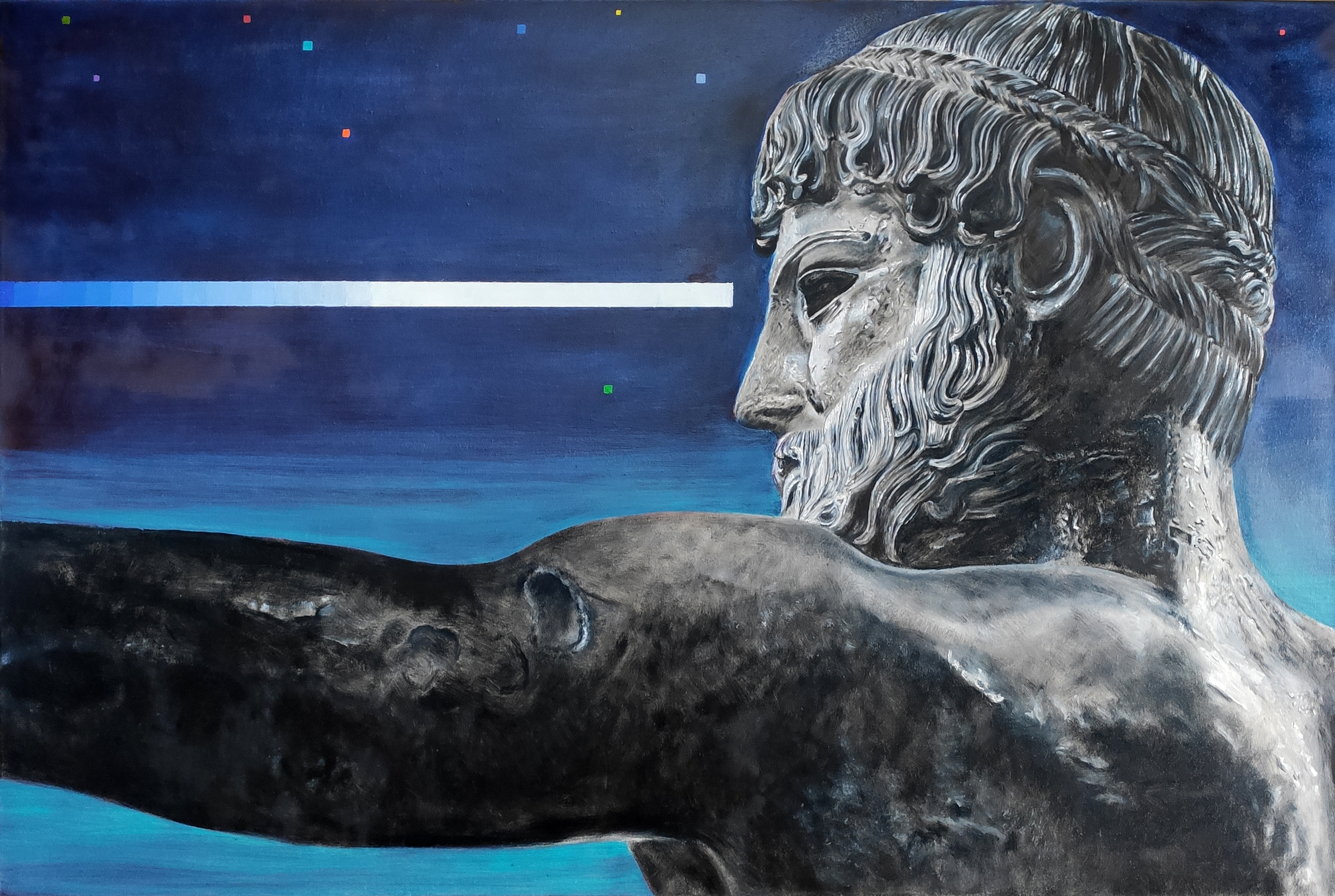 Ćwiczenia grecko-rzymskie – Zeus Poseidon z Artemision, 2022, oil, 75 x115 cm