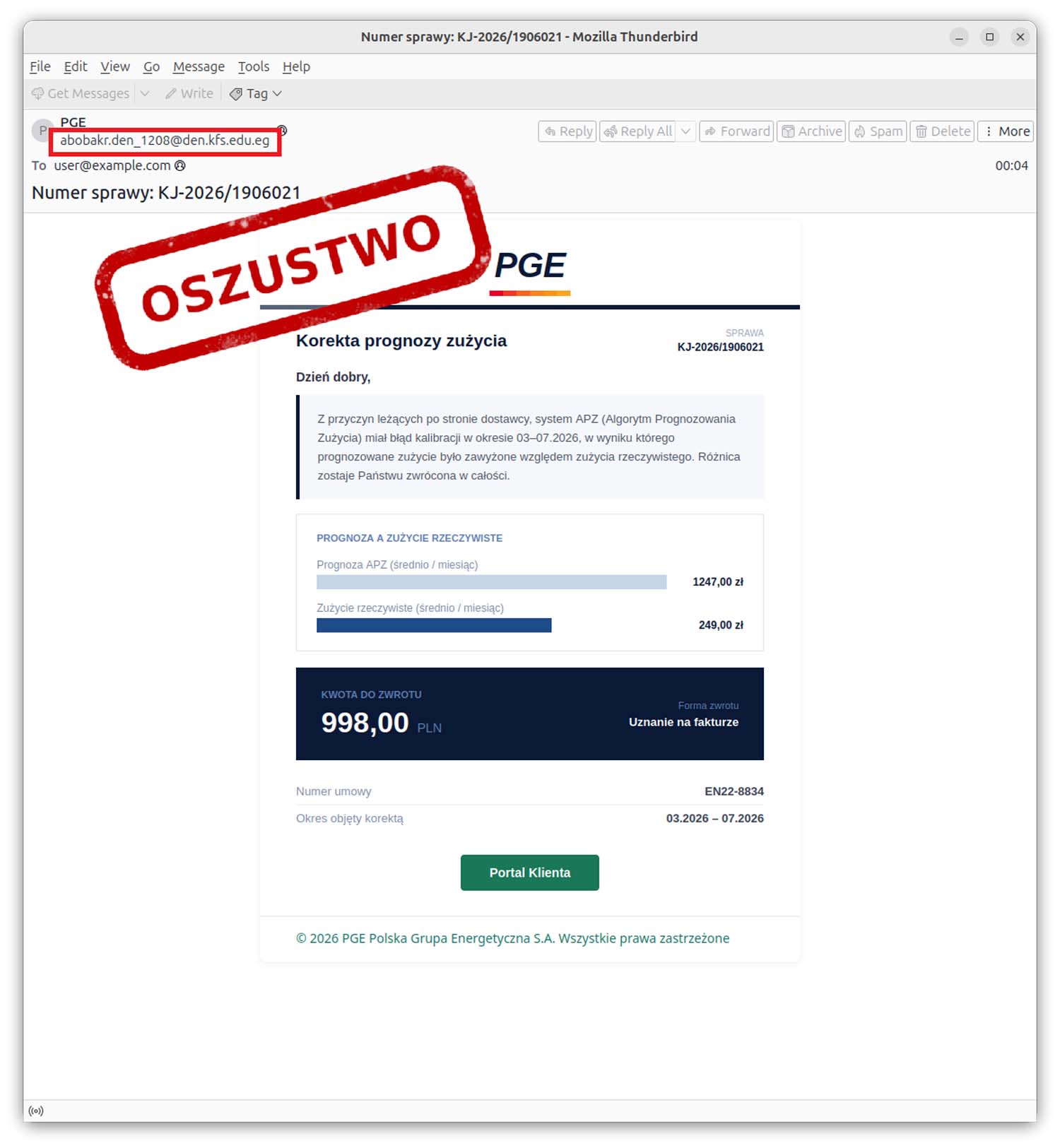 Uważaj na wiadomości o zwrocie za prąd