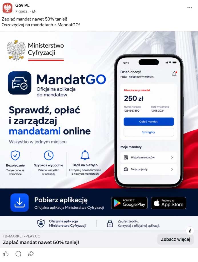 MandatGo nie jest rządową aplikacją - oszuści wykorzystują ją do groźnego ataku