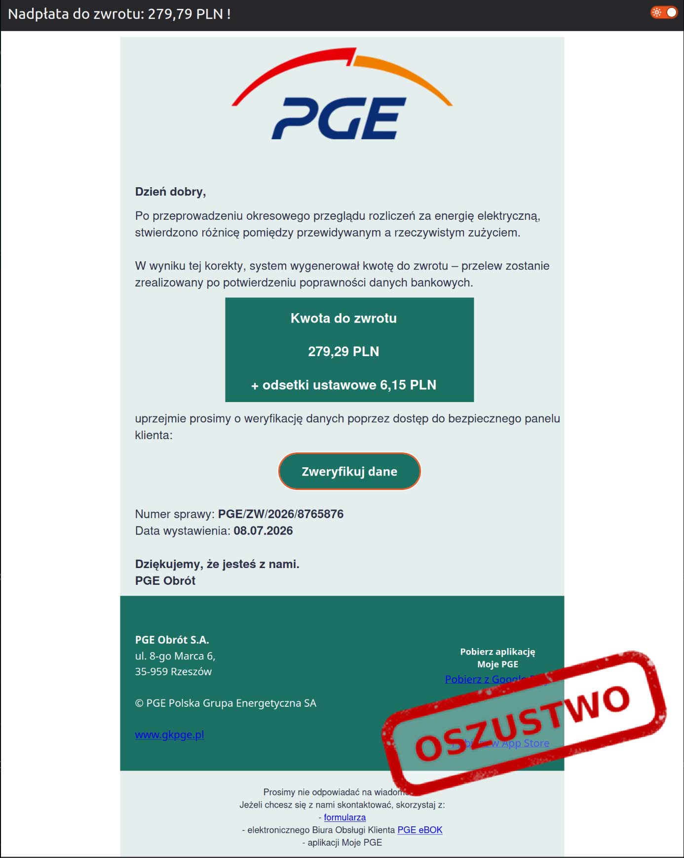 Nowe oszustwo na rachunek za prąd