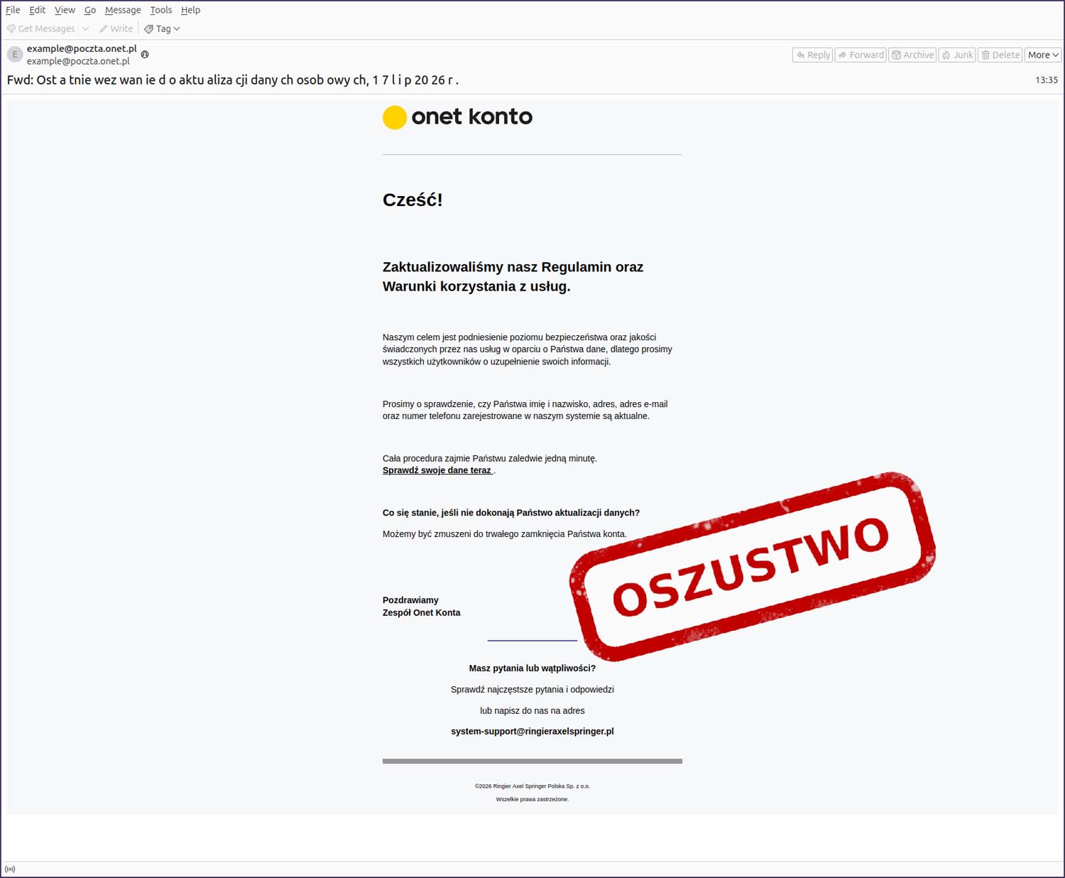 Straszą utratą dostępu do poczty