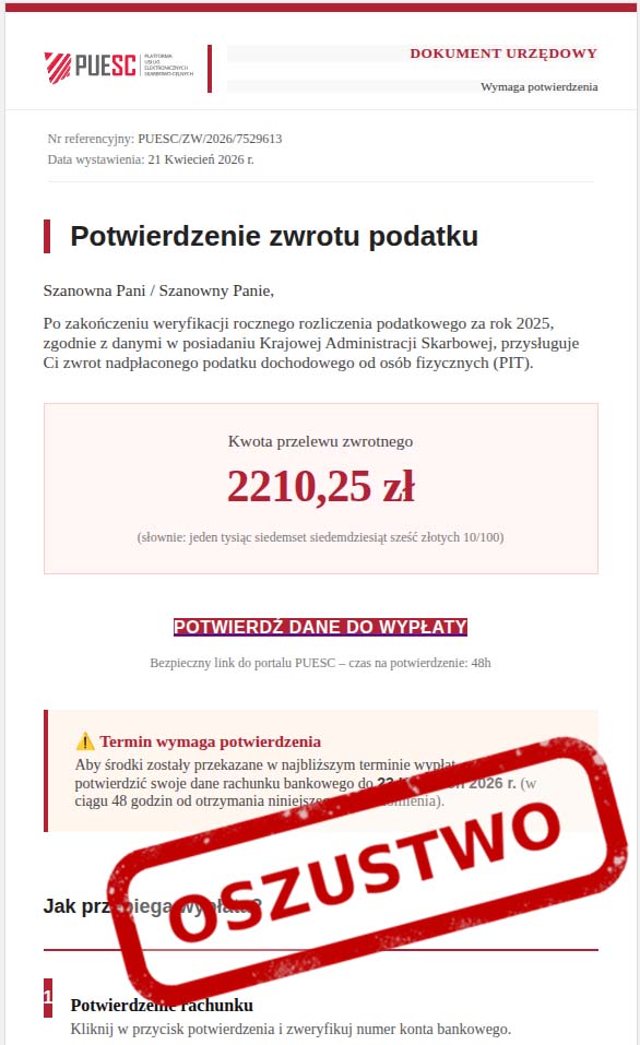 Fałszywy zwrot podatku