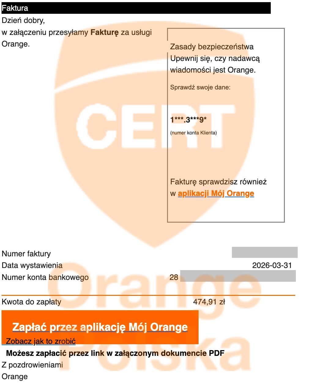 Nowe oszustwo na fakturę od Orange