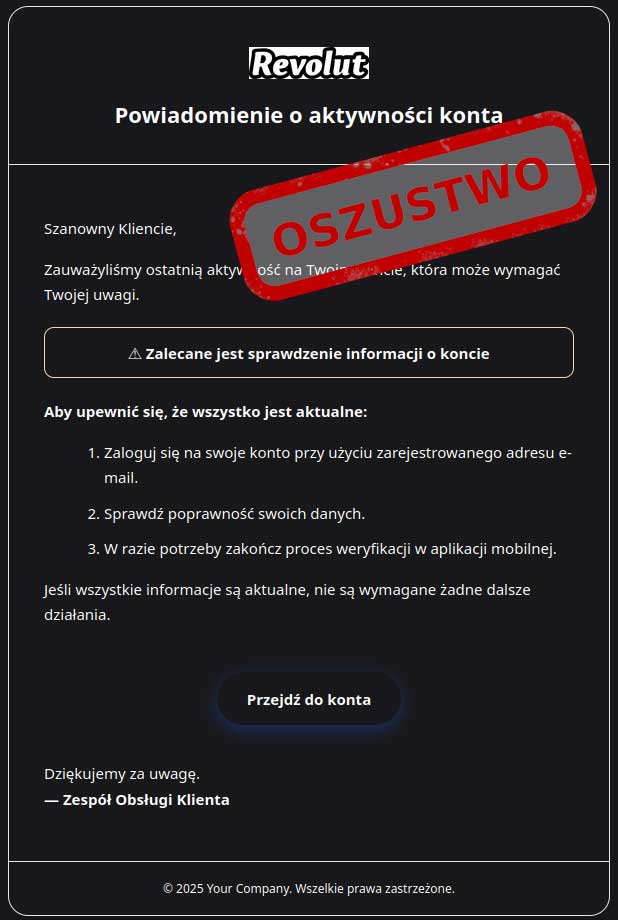 Nowa kampania oszustów - fałszywe alerty o koncie Revolut