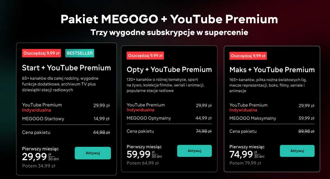 MEGOGO i YouTube Premium w jednym pakiecie