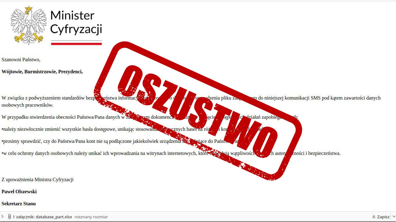 Oszustwo na Ministerstwo Cyfryzacji - ostrzeżenie dla gmin