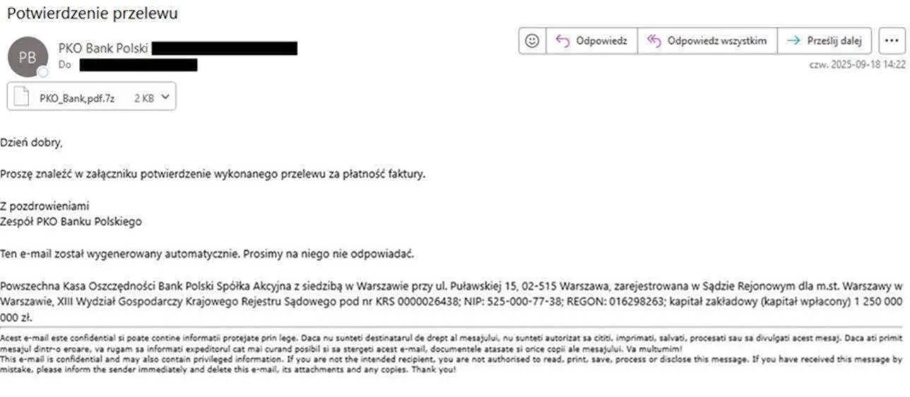 Uwaga na fałszywe e-maile podszywające się pod bank