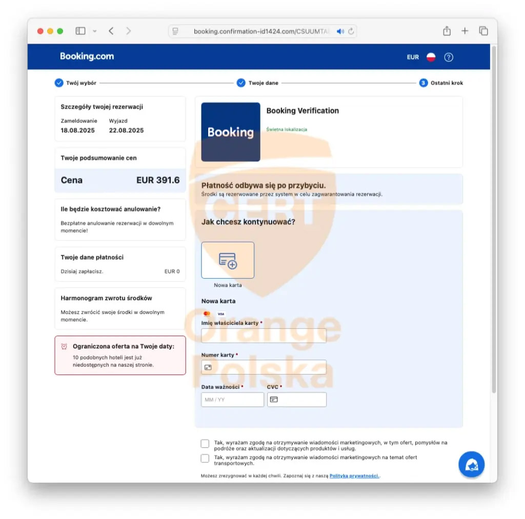 Uwaga na fałszywe wiadomości w aplikacji Booking.com