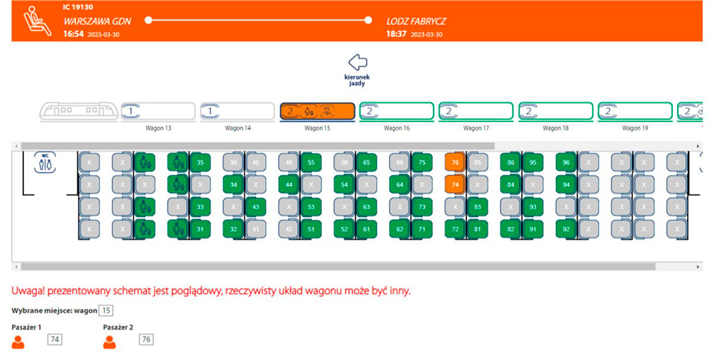 PKP Intercity rozszerza pilotaż graficznej rezerwacji miejsc o wybrane składy wagonowe kategorii IC