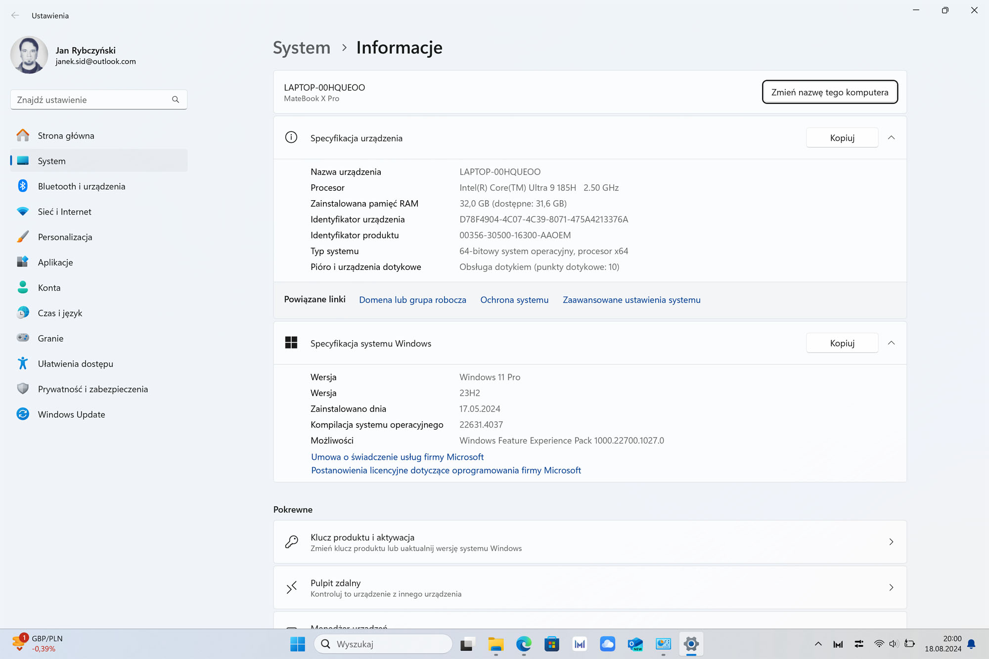 Test laptopa Huawei MateBook X Pro 2024