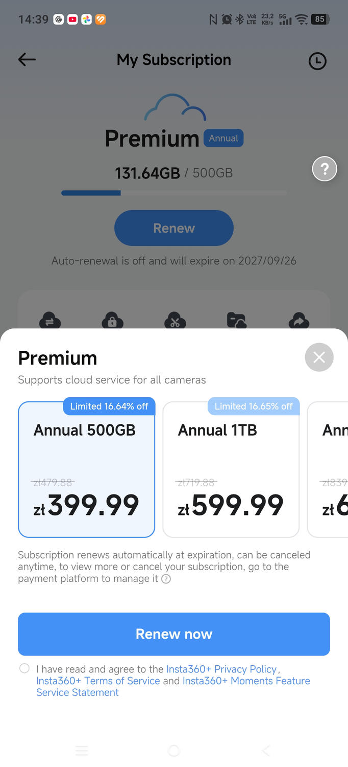 Insta360 X6 - zrzuty ekranu aplikacji