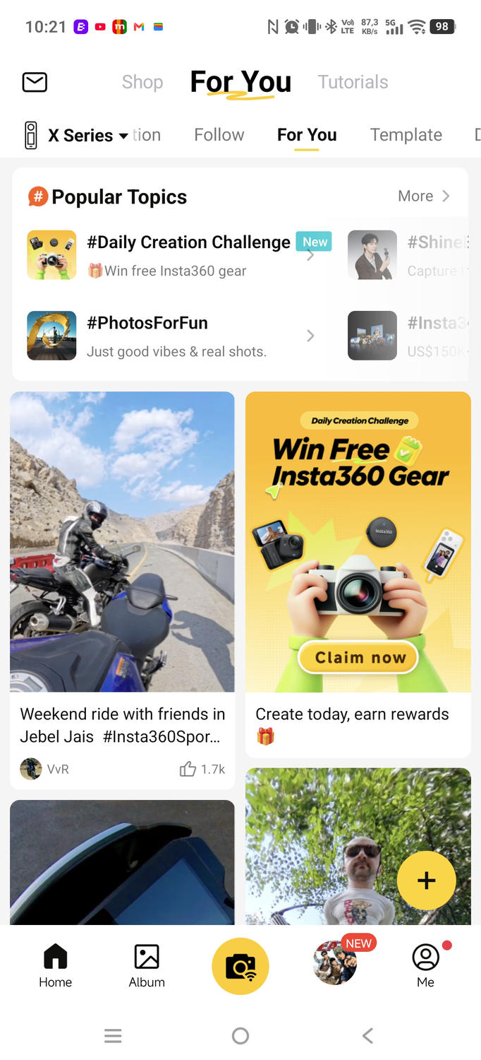 Insta360 X6 - zrzuty ekranu aplikacji