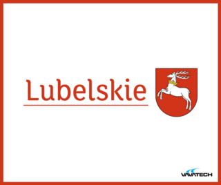 Grafika przedstawiająca napis Lubelskie oraz herb Województwa Lubelskiego