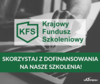 logo Krajowego Funduszu Szkoleniowego i  napis Skorzystaj z dofinansowania na nasze szkolenia