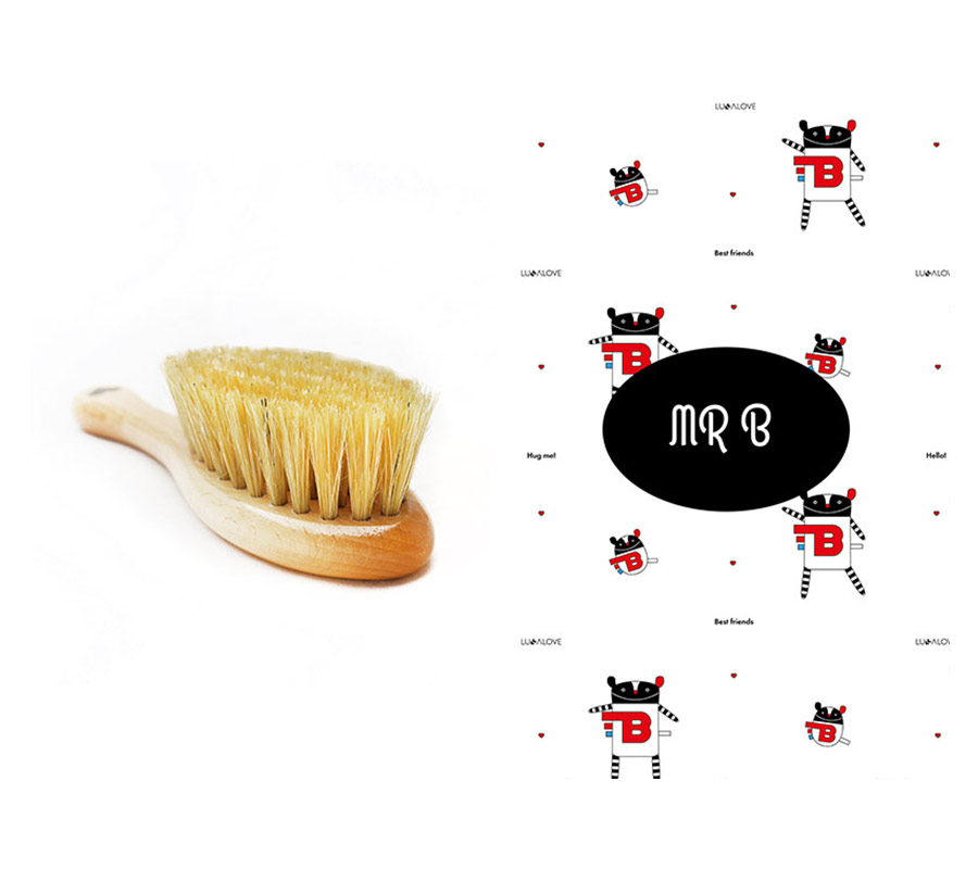 MR B SET NATURAL SOFT BRISTLE HAIRBRUSH AND MUSLIN TOWEL