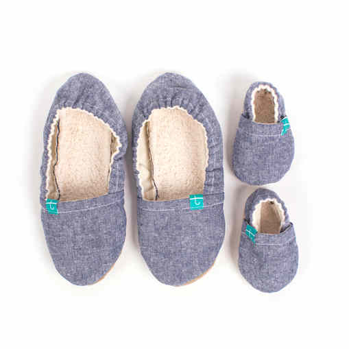 TITOT MOM AND BABY SLIPPERS Navy Chambray SET (MOM SIZE 5, BABY 9-12 MONTHS)