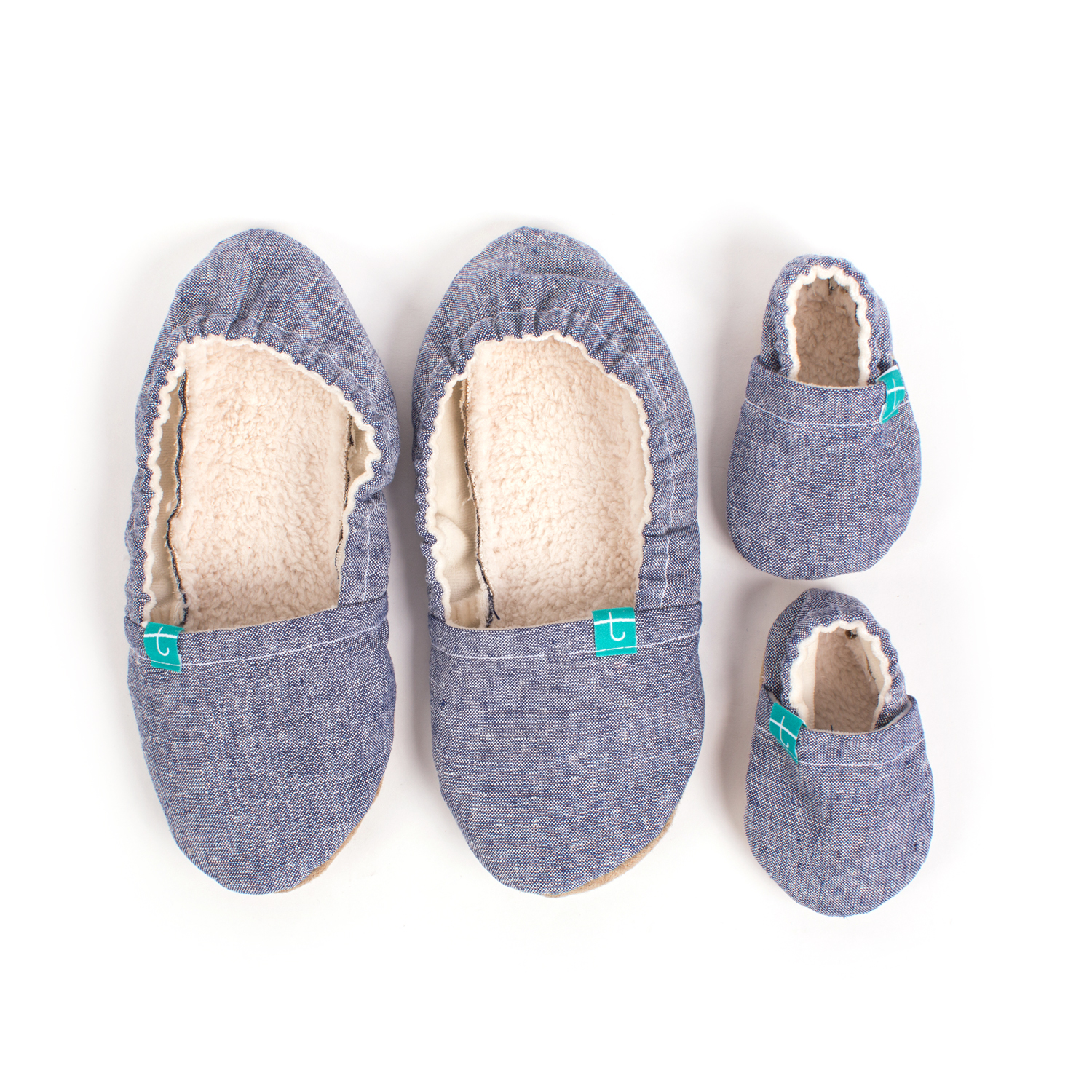 TITOT MOM AND BABY SLIPPERS Navy Chambray SET (MOM SIZE 5, BABY 9-12 MONTHS)