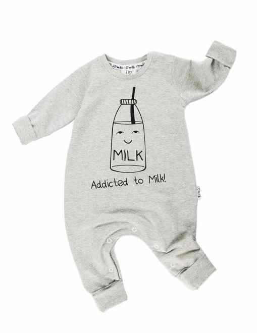 MILK ADDICTED ROMPER (GREY) 3-6 MONTHS