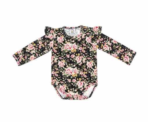 BLACK ROSES FLORAL BODYSUIT 3-6 MONTHS