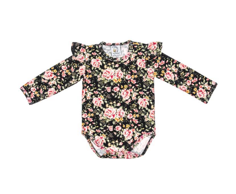 BLACK ROSES FLORAL BODYSUIT 6-12 MONTHS