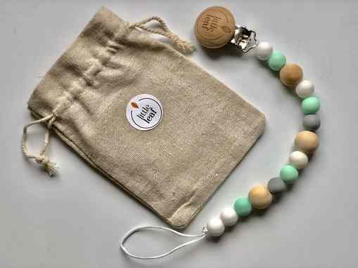 Little Leaf Pacifier Pendant (mint&grey)