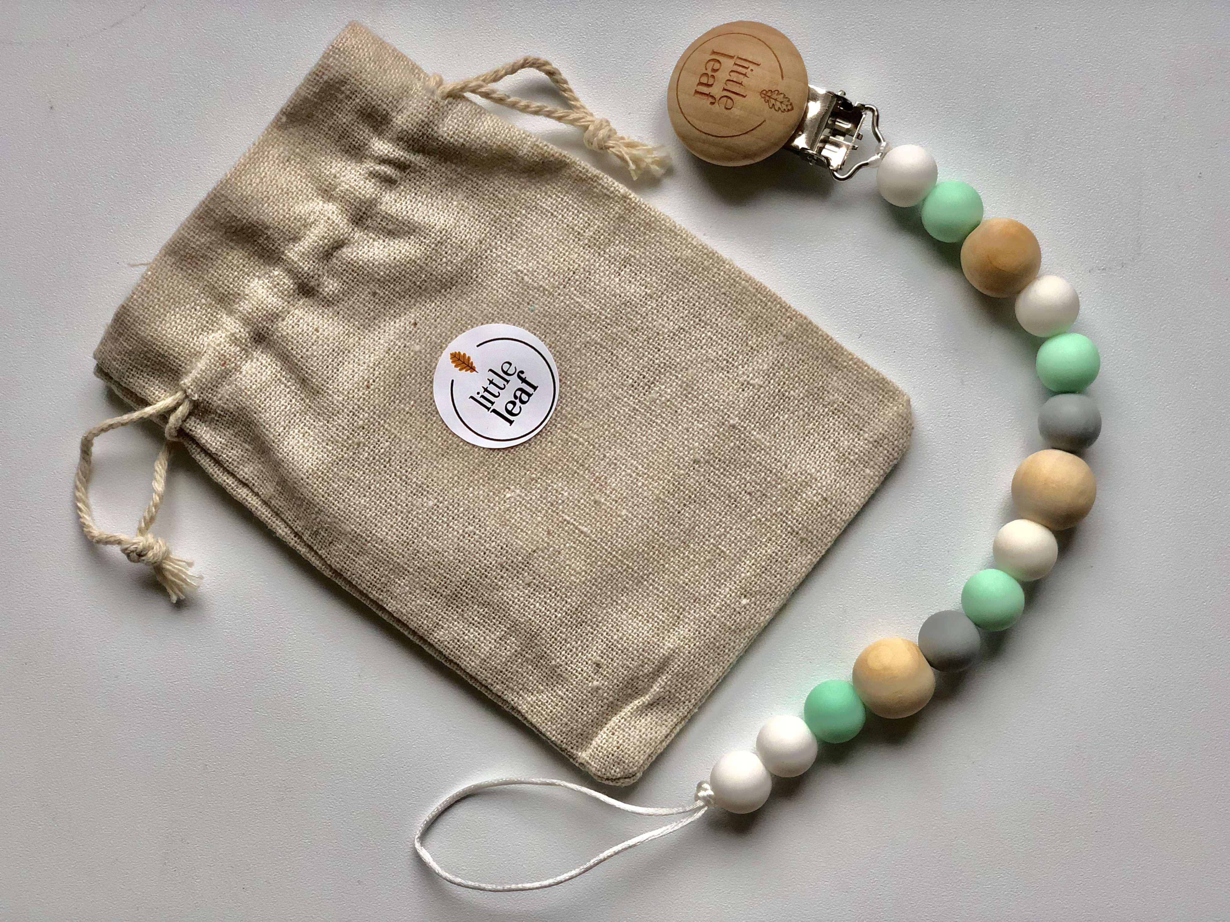 Little Leaf Pacifier Pendant (mint&grey)