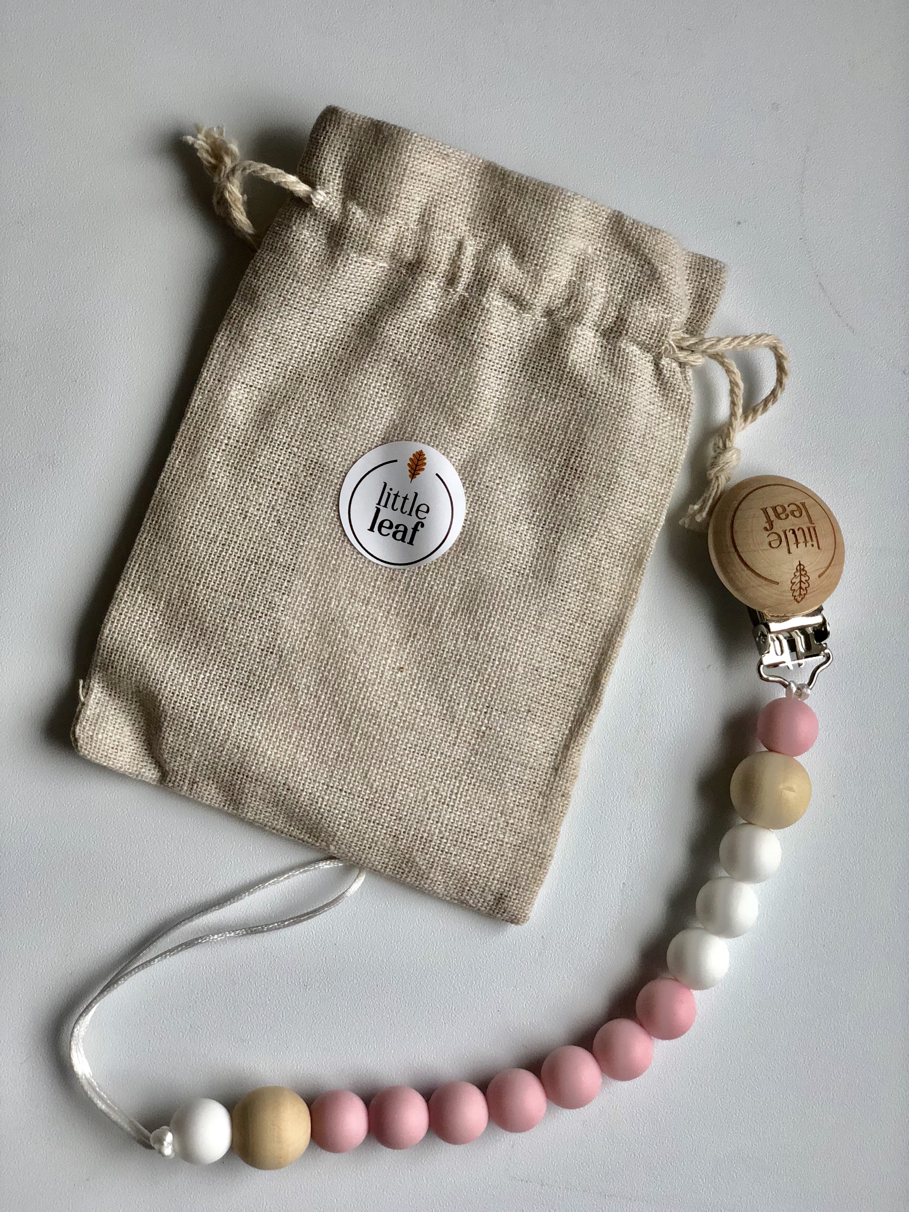 Little Leaf Pacifier Pendant (pink&white)