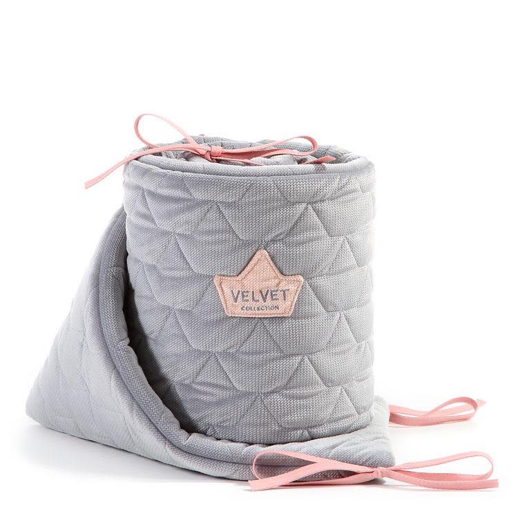 VELVET COT BUMPER (GREY PINK)