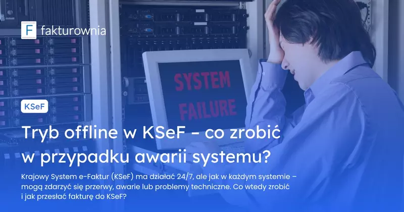 Mężczyzna przed komputerem z napisem błąd systemu