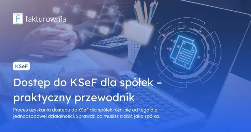 Ręce przy klawiaturze laptopa, na monitorze ikona plików sugerująca dostęp do systemu