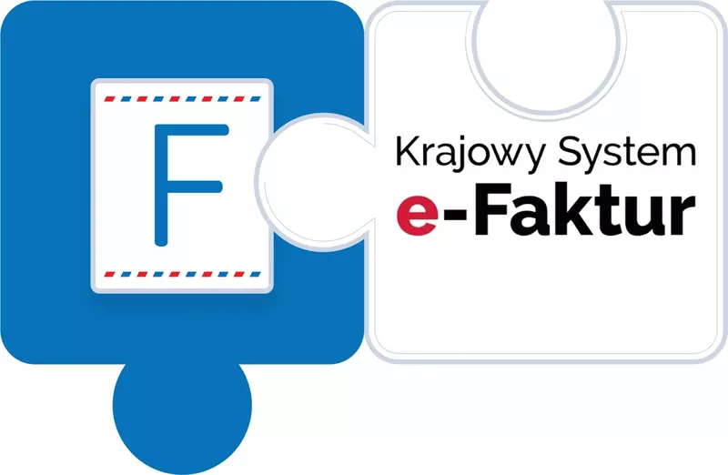 Dwa puzzle połączone – po lewej stronie niebieski z logiem Fakturowni, po prawej biały z logiem KSeF