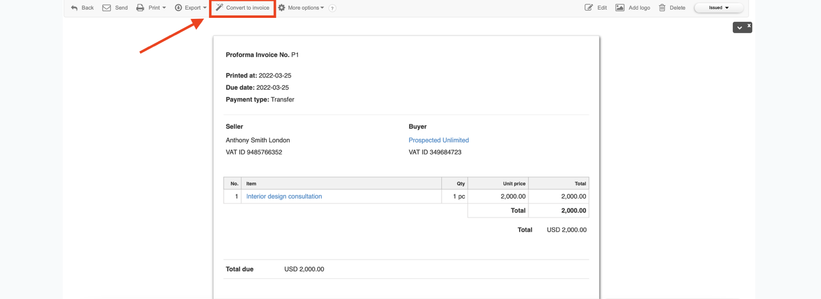 converting a proforma invoice into an invoice