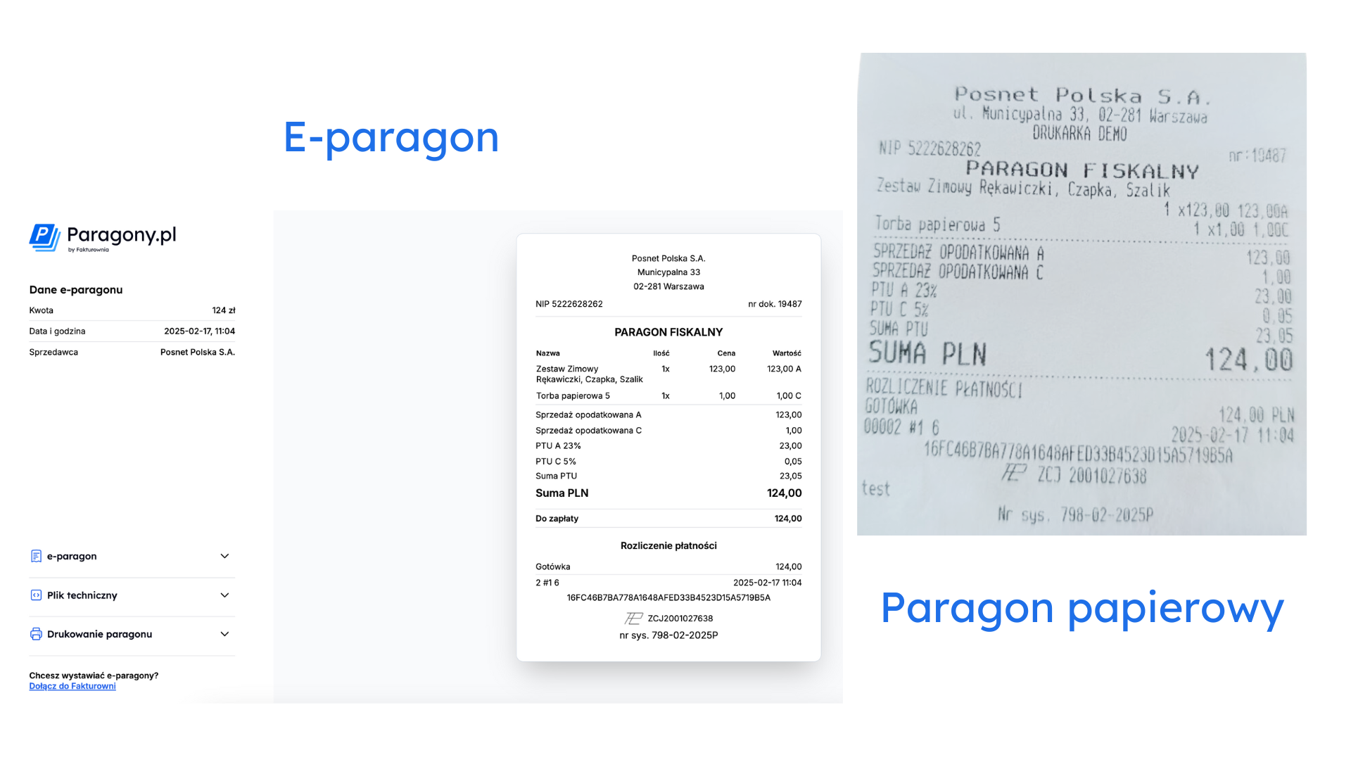 Zestawienie e-paragonu z paragonem papierowym