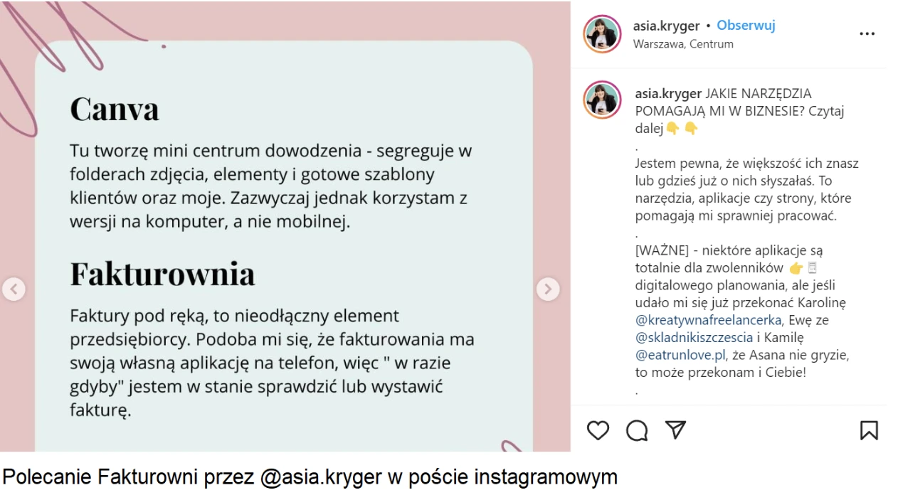 Post polecający Fakturownię partnera