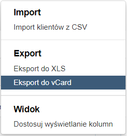 eksport danych klientów do vCard