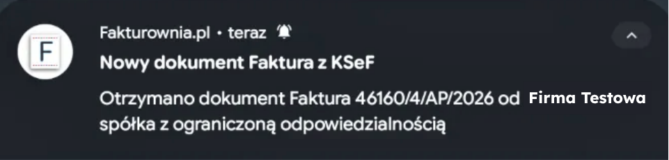 Powiadomienie push: nowy dokument z KSeF