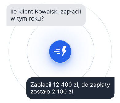 Pytanie o płatności klienta Kowalskiego i odpowiedź: zapłacił 12 400 zł, do zapłaty zostało 2 100 zł