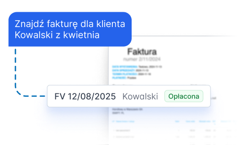 Pytanie o fakturę klienta Kowalskiego z kwietnia i wynik: FV 12/08/2025 Kowalski, Opłacona