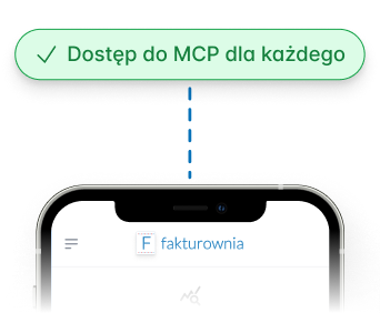 Smartfon z aplikacją Fakturownia i etykietą Dostęp do MCP dla każdego