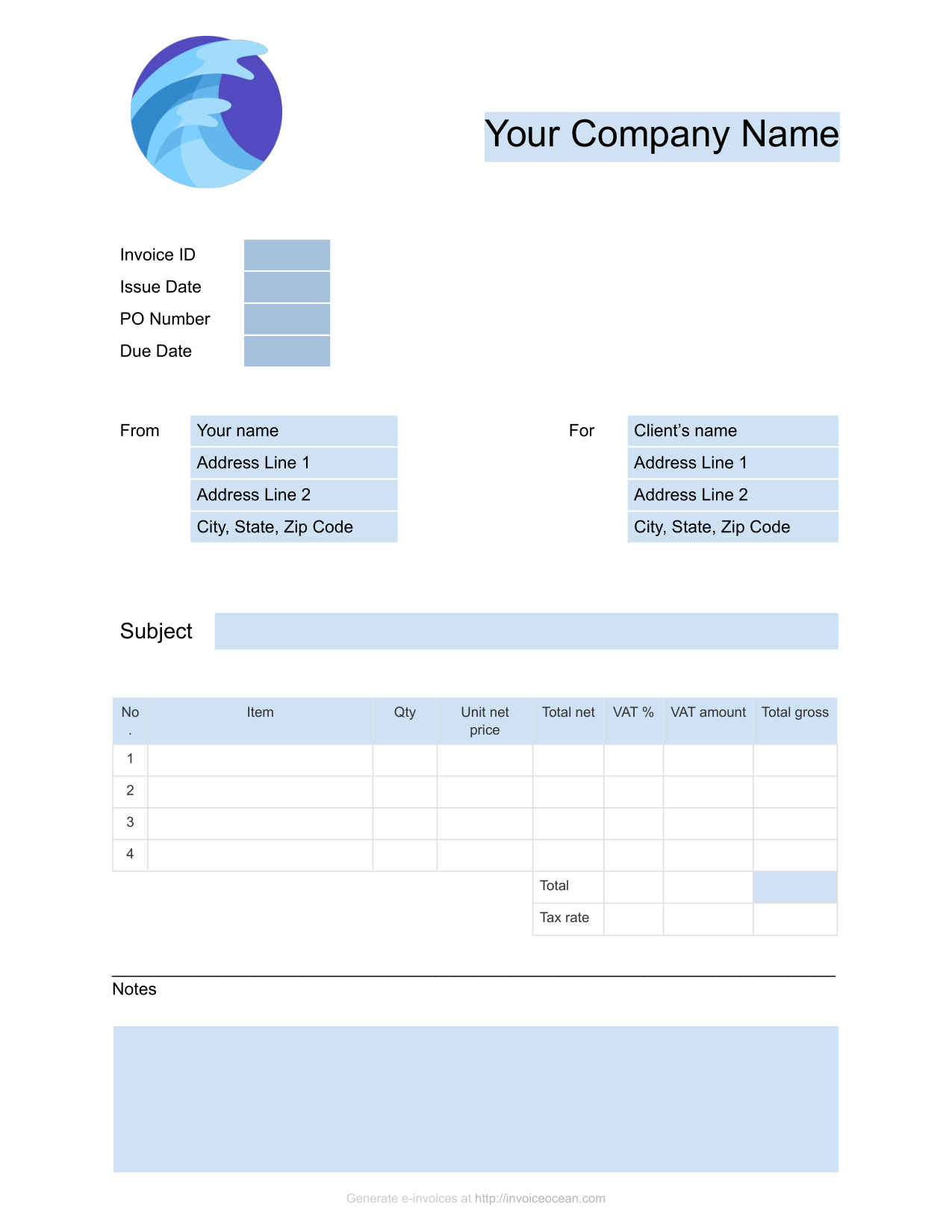 excel templates for invoices