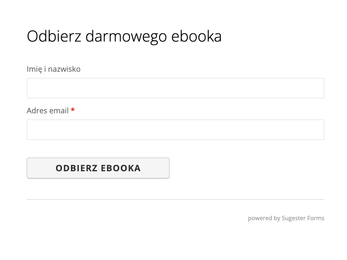 Przykład formularza na stronę do zapisania się na odbiór ebooka