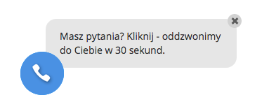 Przyciągacz uwagi dla callback widget w postaci słuchawki i informacji w dymku o oddzwonieniu w 30 sekund