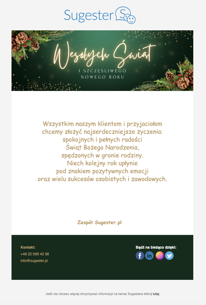 mail świąteczny z banerem - zielony ze złotym napisem wesołych świąt