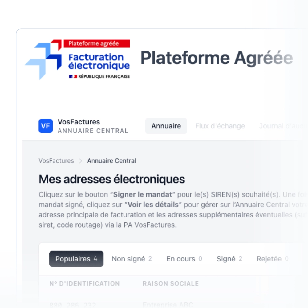 Interface VosFactures — Plateforme Agréée