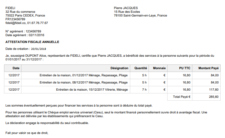 Facturation Service à la Personne SAP Attestation Fiscale VosFactures