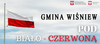 Zdjęcie flagi z napisem "Gmina Wiśniew pod biało-czerwoną"