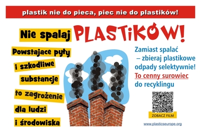 Plakat z napisem "Plastik nie do pieca"