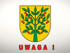Grafika z herbem gminy Wisniew i napisem UWAGA